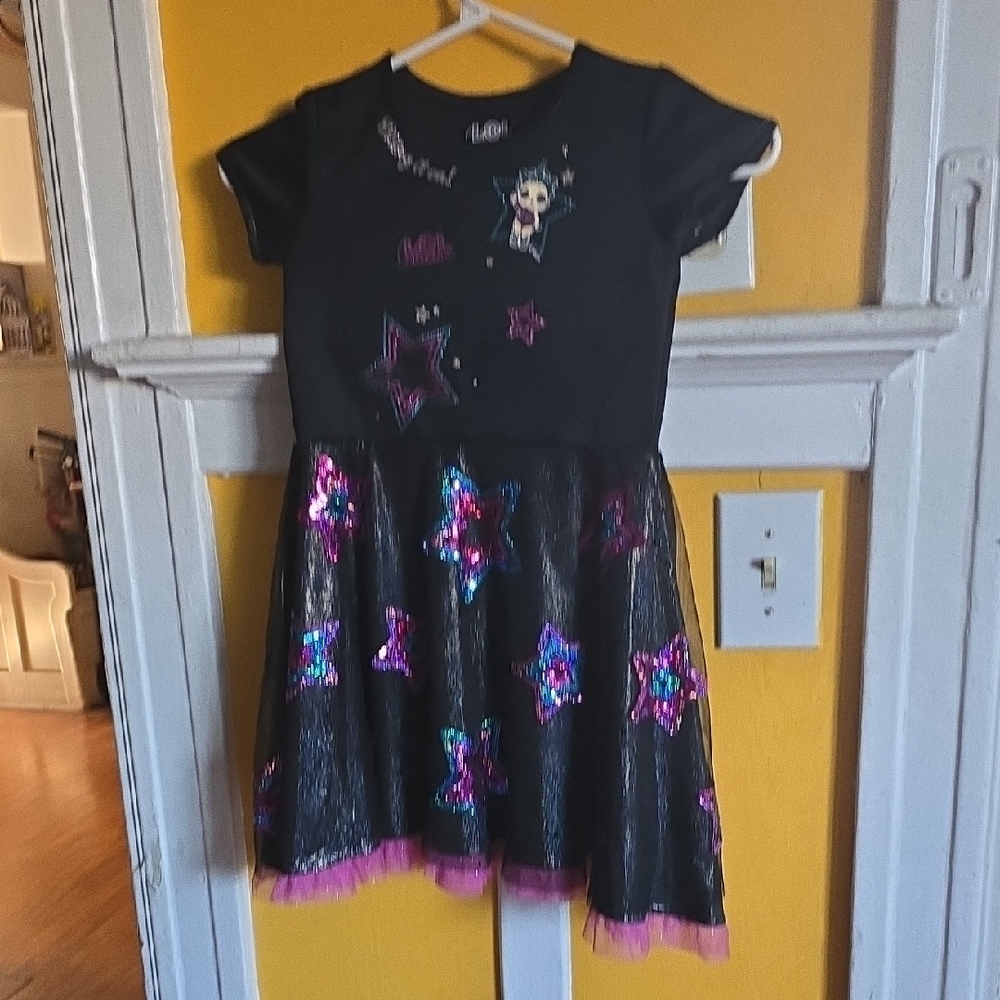 L.O.L. Surprise! Black and Pink Casual Dress with Ruffled A-line Skirt